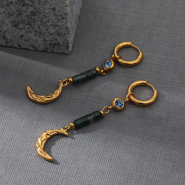Boucles d'oreilles pendantes en agate mousse et lune Olivenorma 