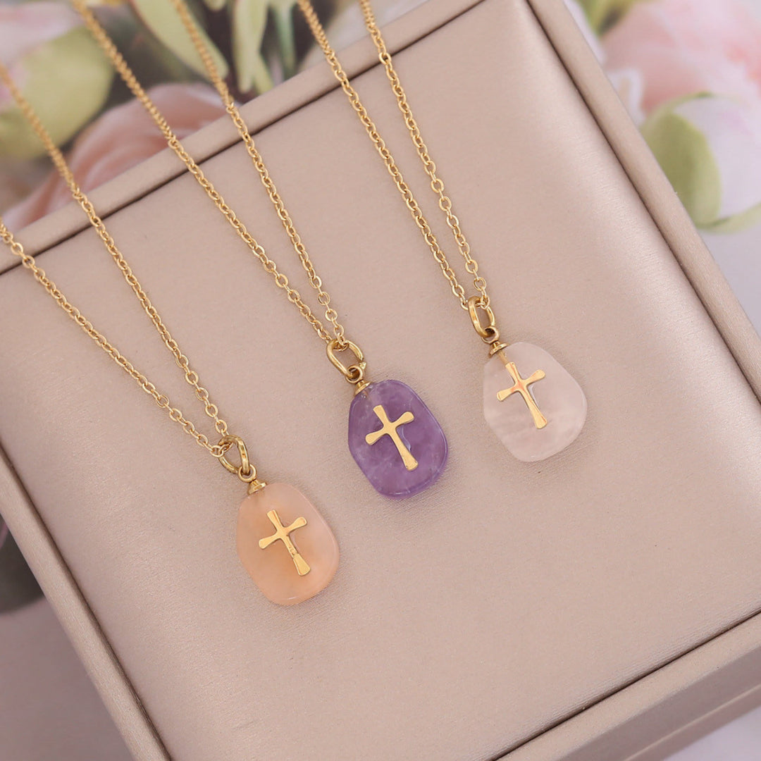 Collier avec pendentif en croix en pierre naturelle Olivenorma
