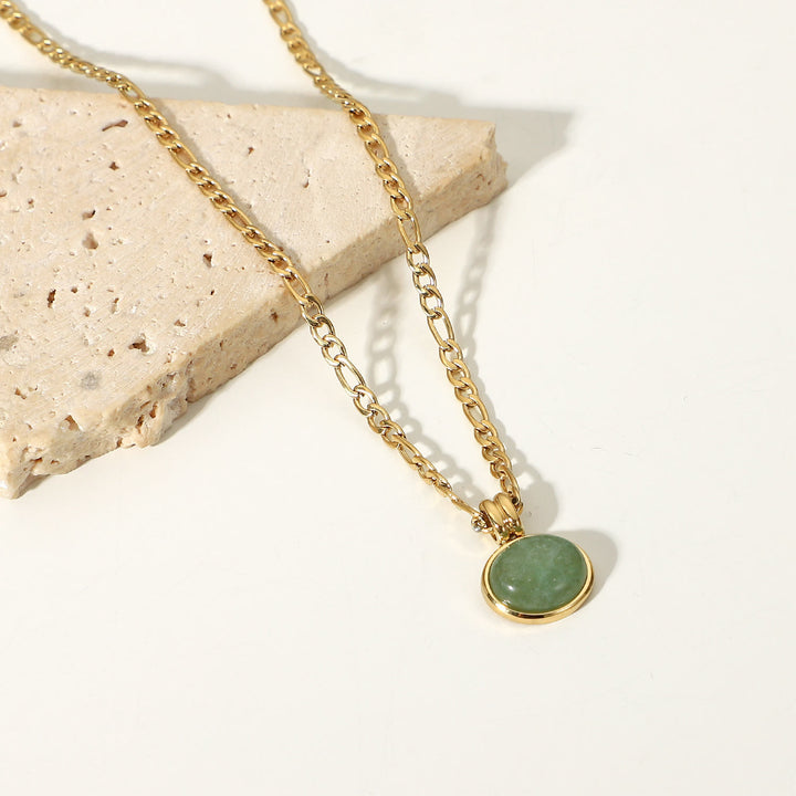 Collier pendentif ovale en jade aventurine verte 14 carats Olivenorma 