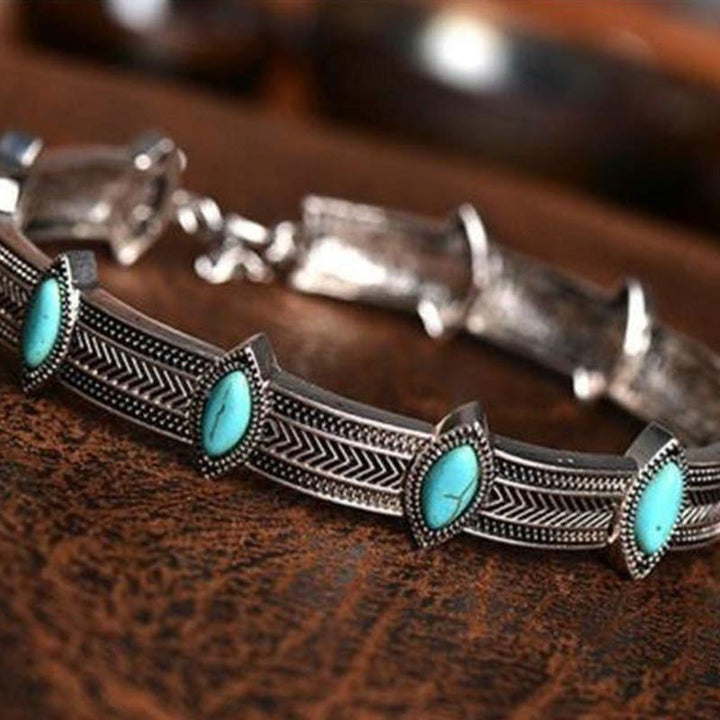 Collier ras du cou ethnique turquoise de style rétro