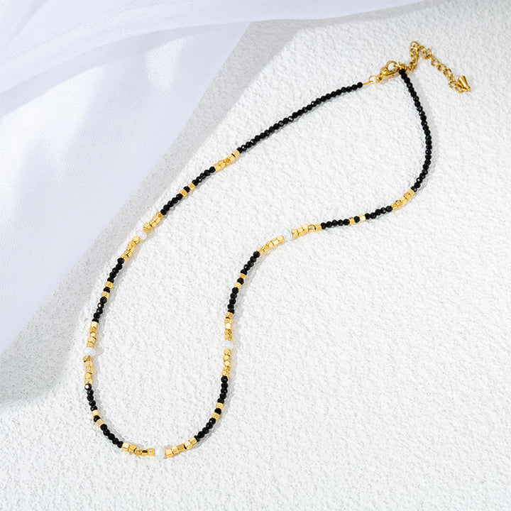 Collier de clavicule en perles d'obsidienne noire Olivenorma