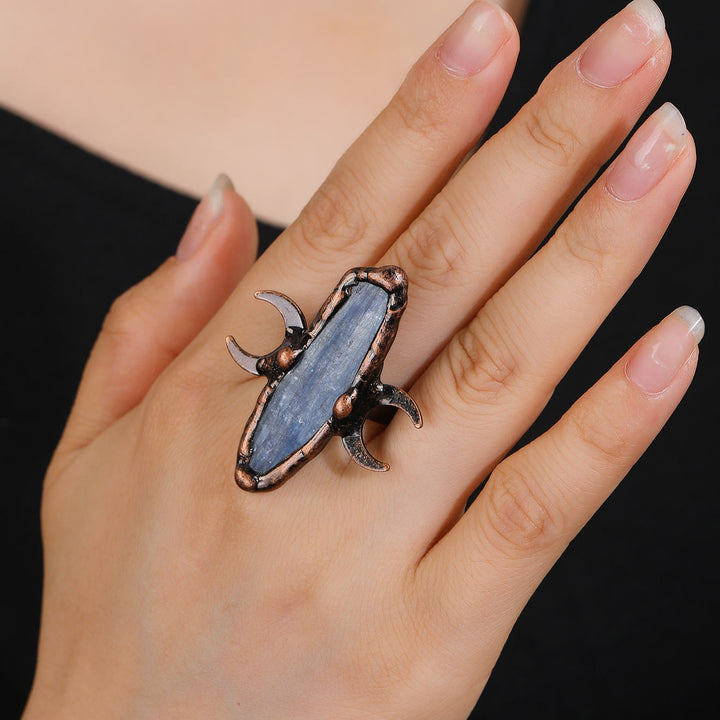 Bague ajustable de guérison à double lune en cyanite Olivenorma