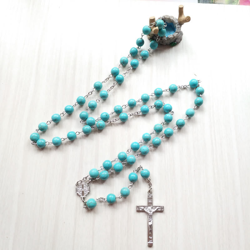 Collier chapelet à breloques en forme de croix turquoise Olivenorma - image 4