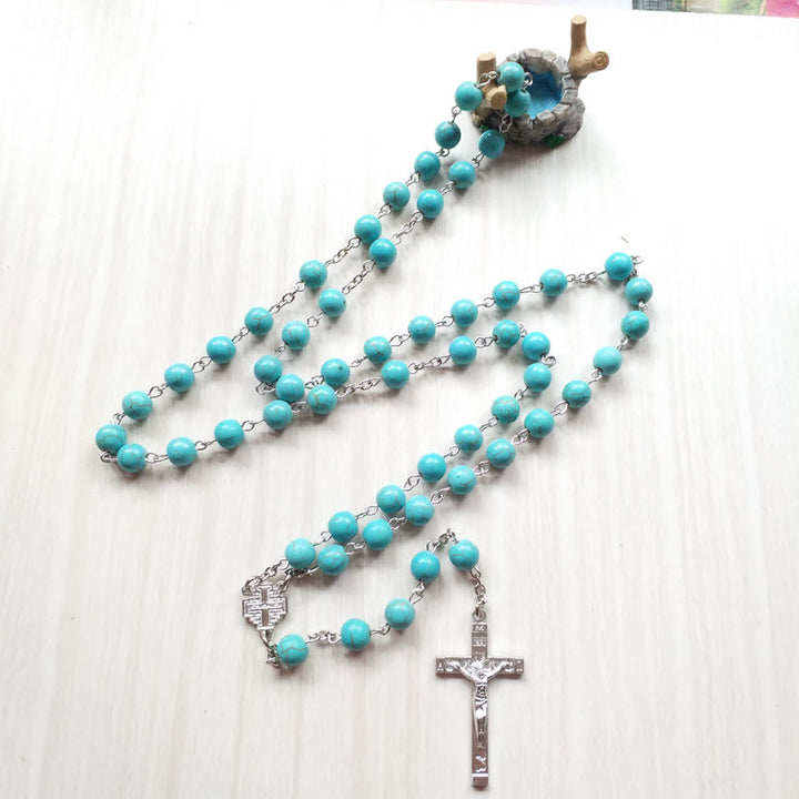 Collier chapelet à breloques en forme de croix turquoise Olivenorma - image 4