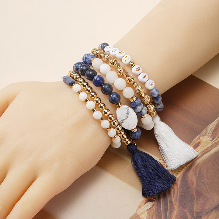 Olivenorma Lot de 6 bracelets en cristal naturel gravés