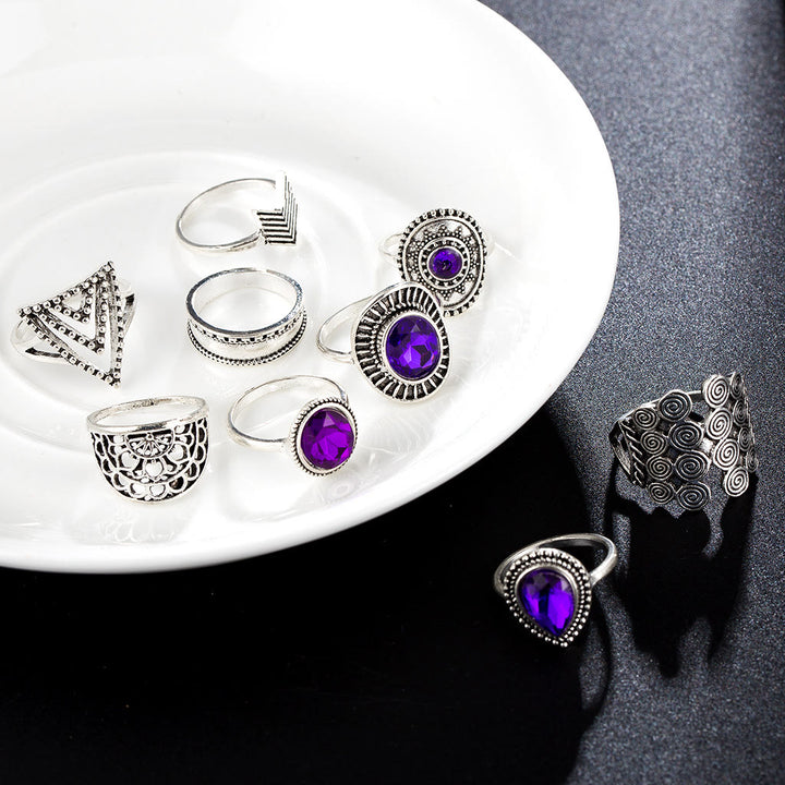 Ensemble de bagues creuses vintage en zircon violet Olivenorma, 9 pièces 