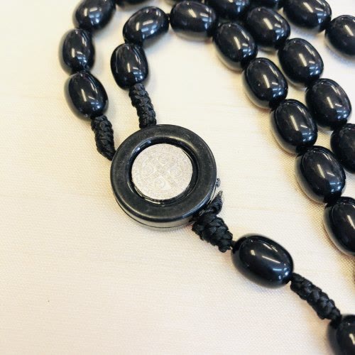 Collier chapelet et croix en perles de bois Olivenorma 
