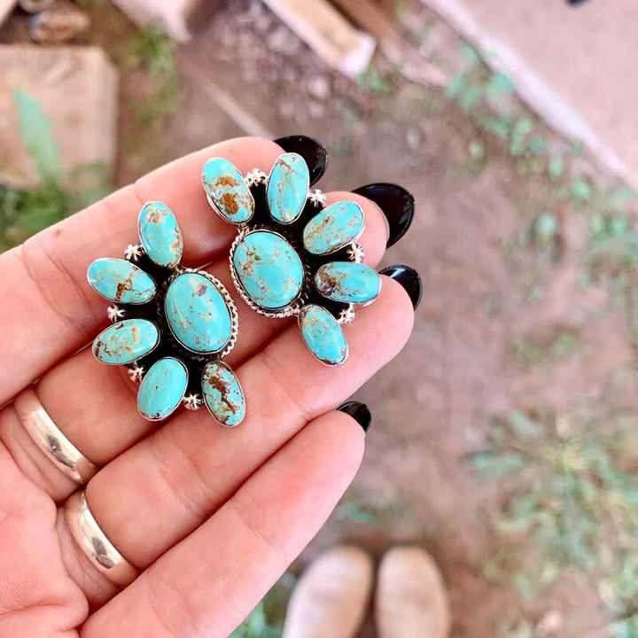 Boucles d'oreilles Olivenorma style bohème vintage avec pierres naturelles turquoise 