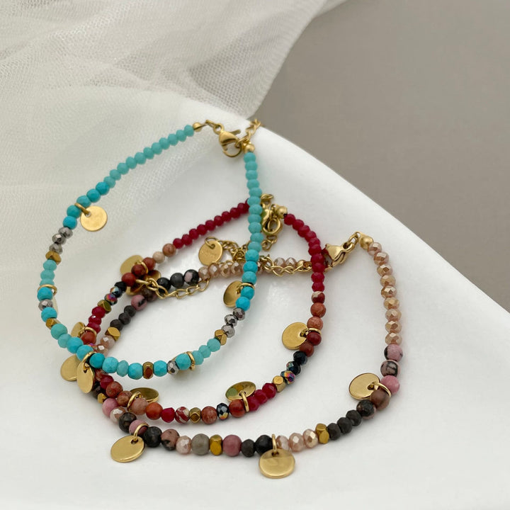 Bracelet à breloques en forme de disque en titane avec perles en pierre naturelle Olivenorma