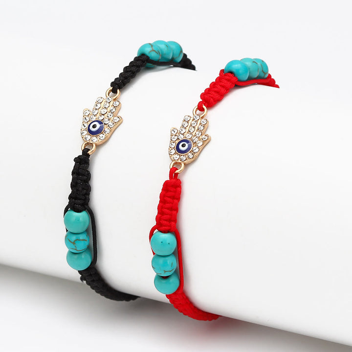 Bracelet tressé ajustable Olivenorma en zircon blanc turquoise contre le mauvais œil