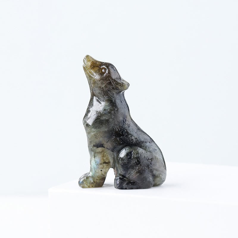 Décoration en pierre précieuse sculptée en forme de loup en cristal Olivenorma de 2 po
