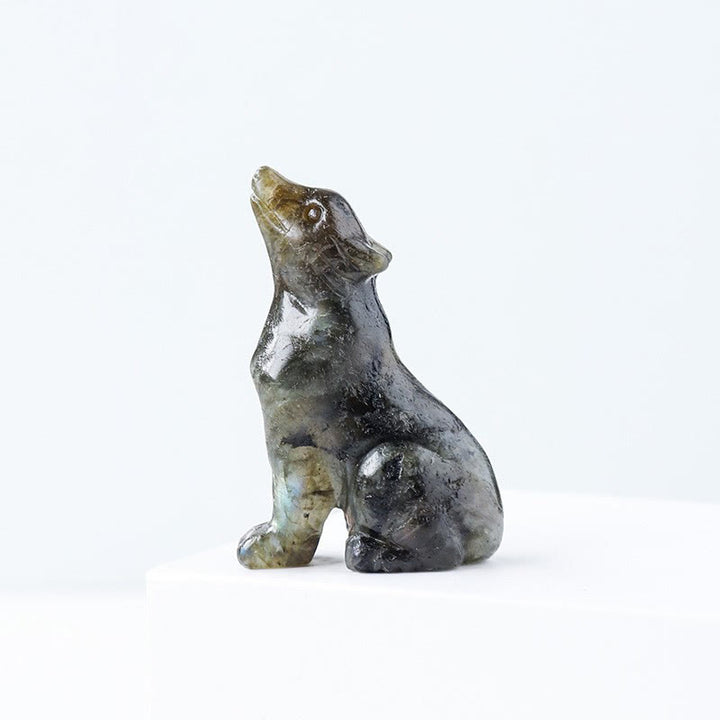 Décoration en pierre précieuse sculptée en forme de loup en cristal Olivenorma de 2 po