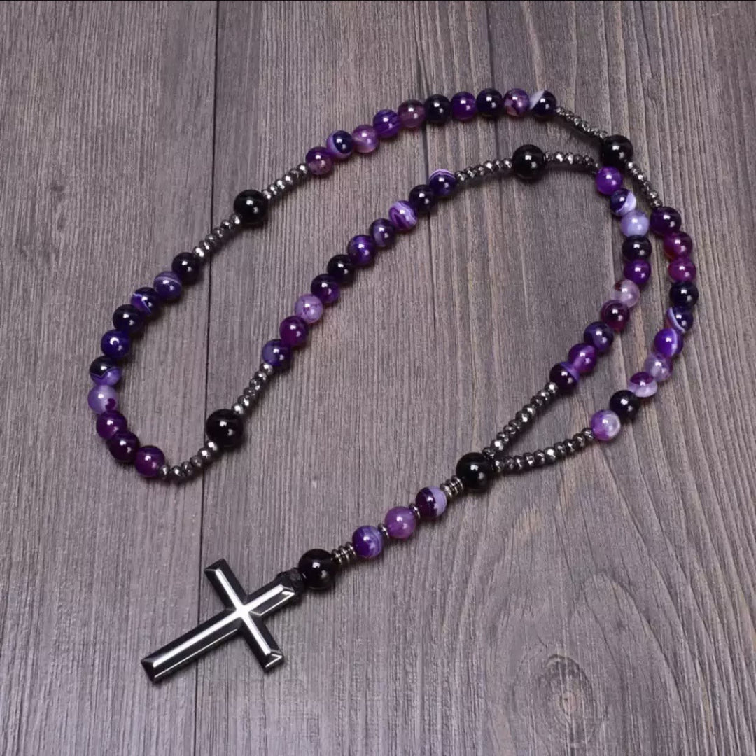 Collier pendentif chapelet catholique en pierre naturelle avec croix Olivenorma - Améthyste - image 11