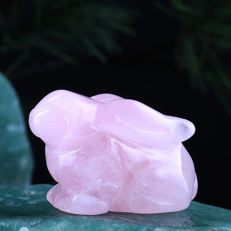 Décoration en pierre précieuse sculptée en forme de lapin avec 12 signes du zodiaque en cristal Olivenorma 