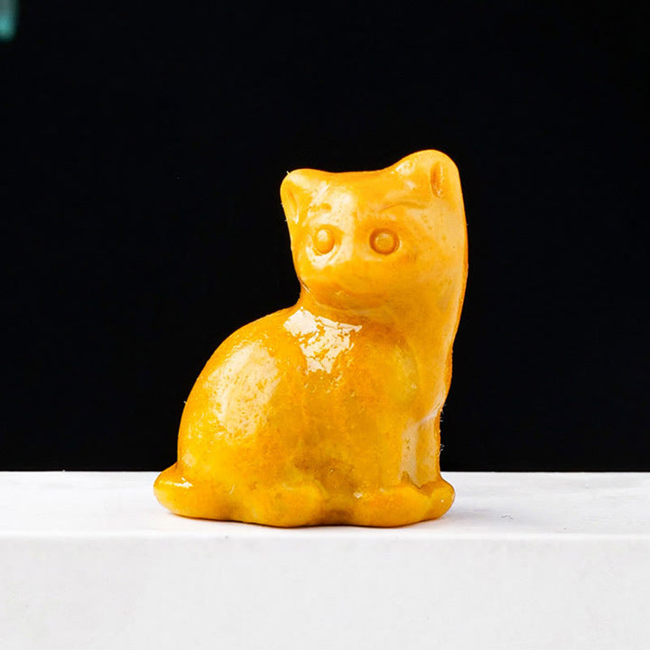 Décoration en pierre précieuse sculptée en forme de chat porte-bonheur en cristal naturel Olivenorma - Jade jaune - image 20