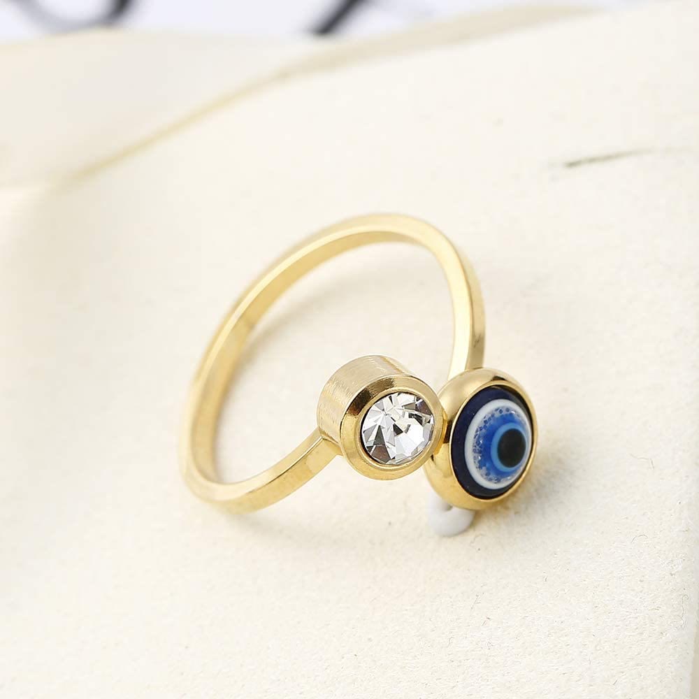 Bague Olivenorma en plaqué or avec zircon blanc et mauvais œil pour femme
