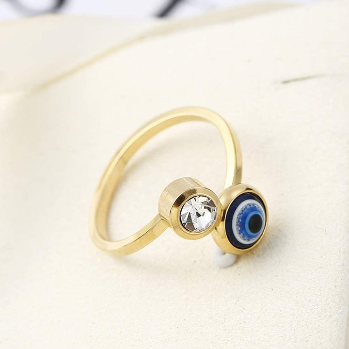 Bague Olivenorma en plaqué or avec zircon blanc et mauvais œil pour femme