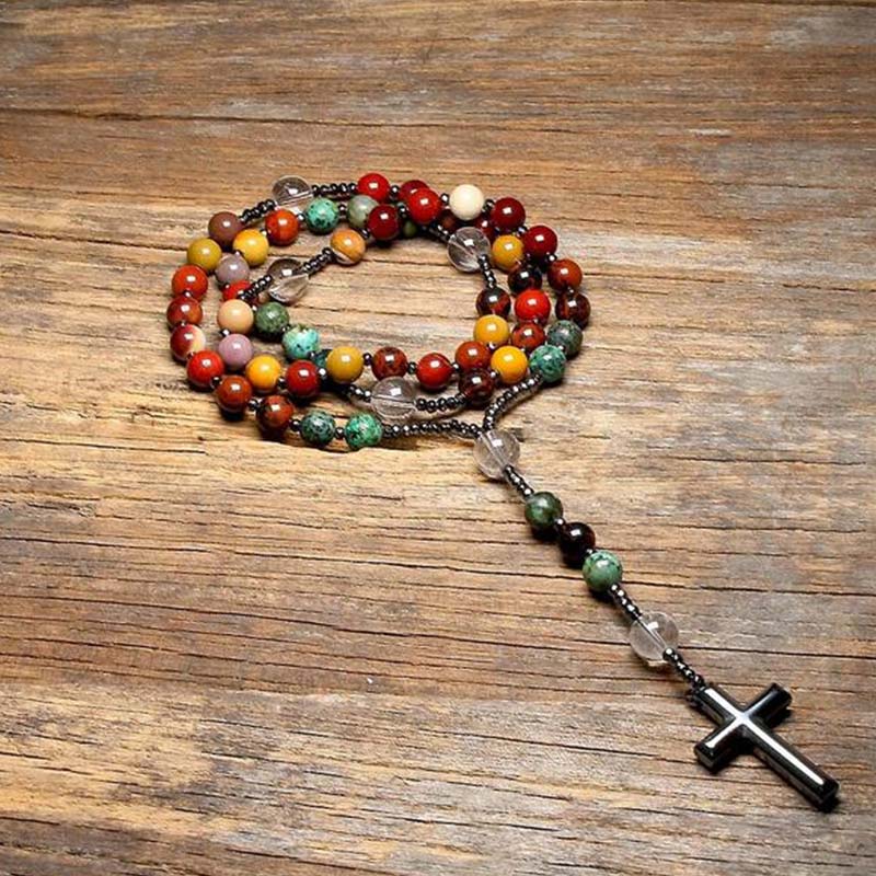 Collier et bracelet symbole de croix en pierre naturelle Olivenorma 