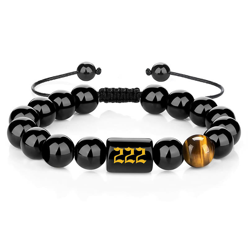Bracelet Olivenorma en perles d'obsidienne de 10 mm avec numéro de mode 000-999 