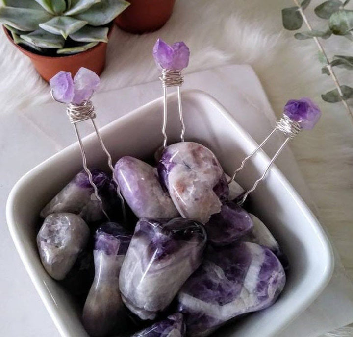 Épingle à cheveux en forme de fleur de quartz améthyste naturelle Olivenorma