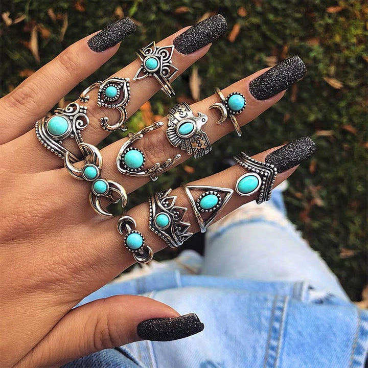 Ensemble de bagues turquoise