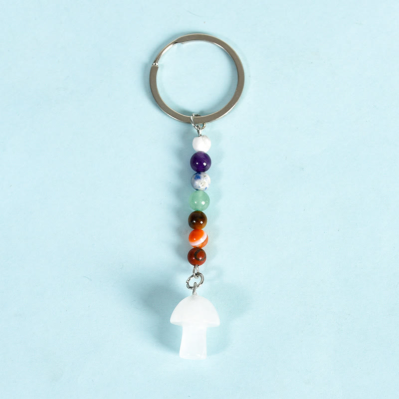 Porte-clés en perles de cristal de chakra en forme de champignon Olivenorma