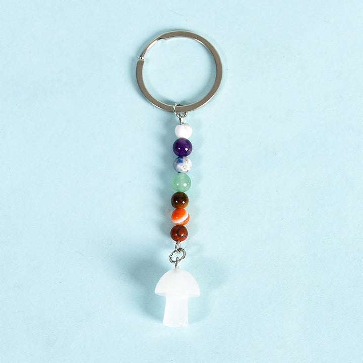 Porte-clés en perles de cristal de chakra en forme de champignon Olivenorma