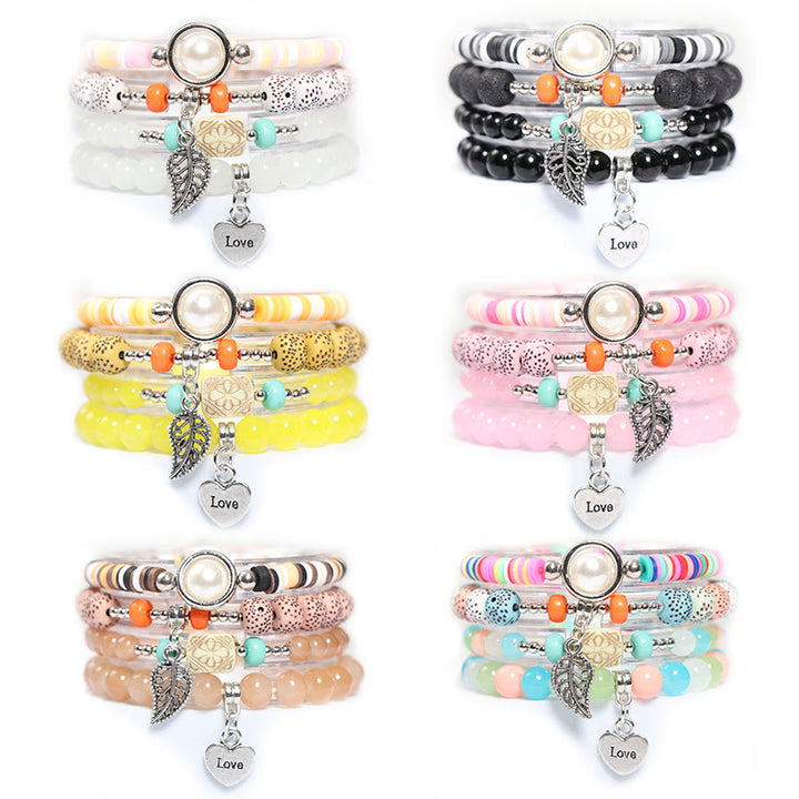 Ensemble de bracelets à breloques en forme de cœur et de feuille Olivenorma 