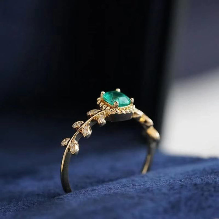 Bague Olivenorma Vintage Feuille Émeraude Avec Zircon