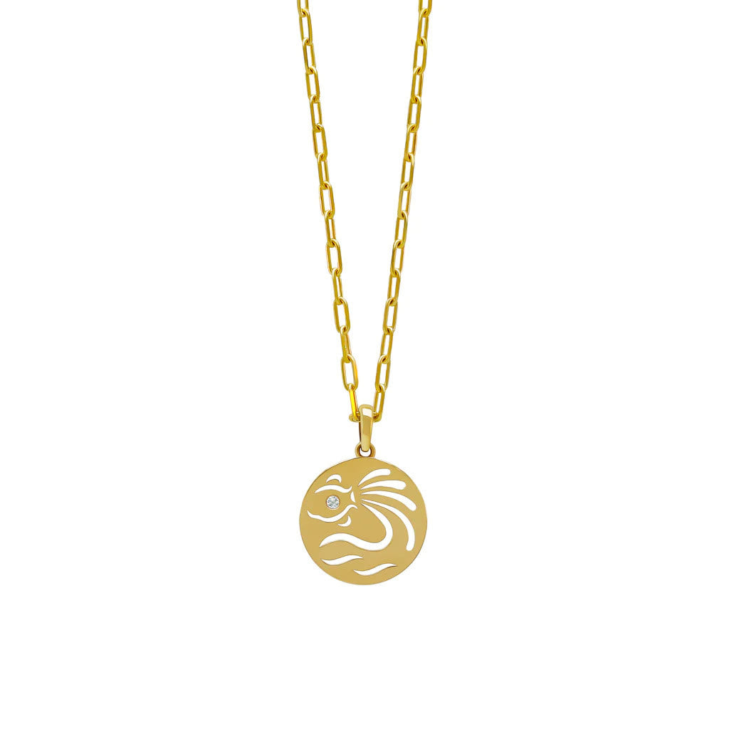 Collier en acier inoxydable avec cercle creux en zircon blanc et signe du zodiaque Olivenorma 