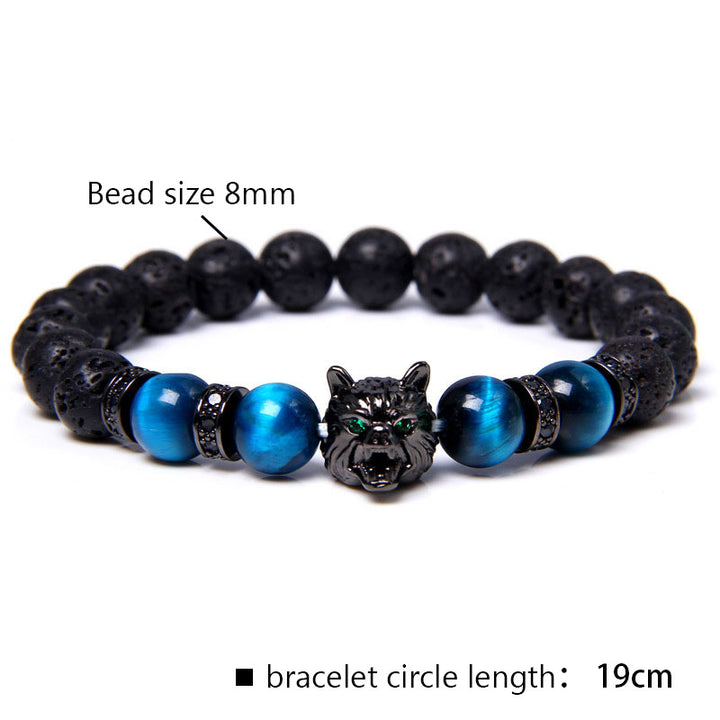 Bracelet Loup Oeil de Tigre Bleu Olivenorma 
