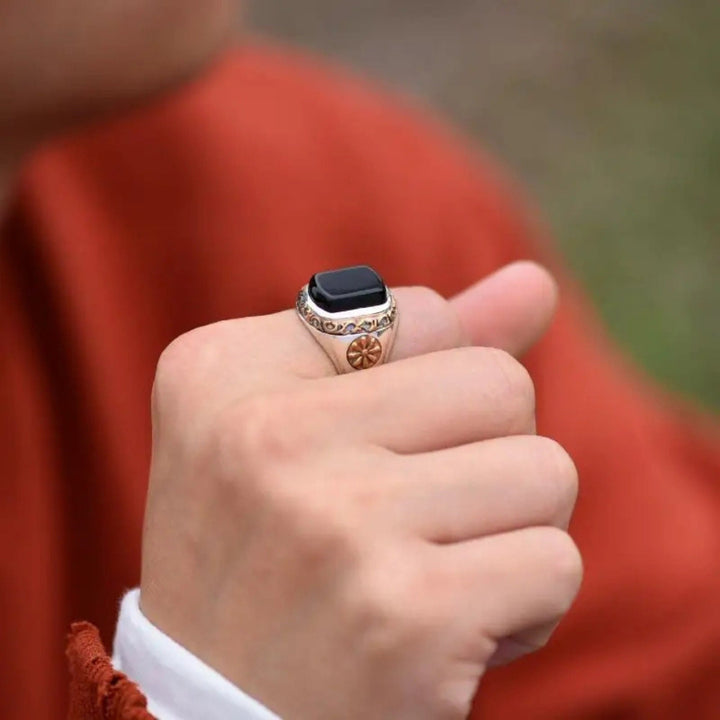 Bague chevalière en obsidienne vintage pour homme Olivenorma « Man Of Distinction » 