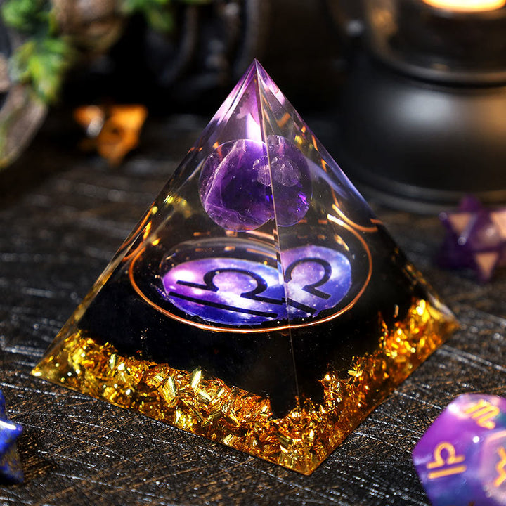 Boule d'améthyste Olivenorma Gravier d'obsidienne Zodiac Balance Orgone Pyramide