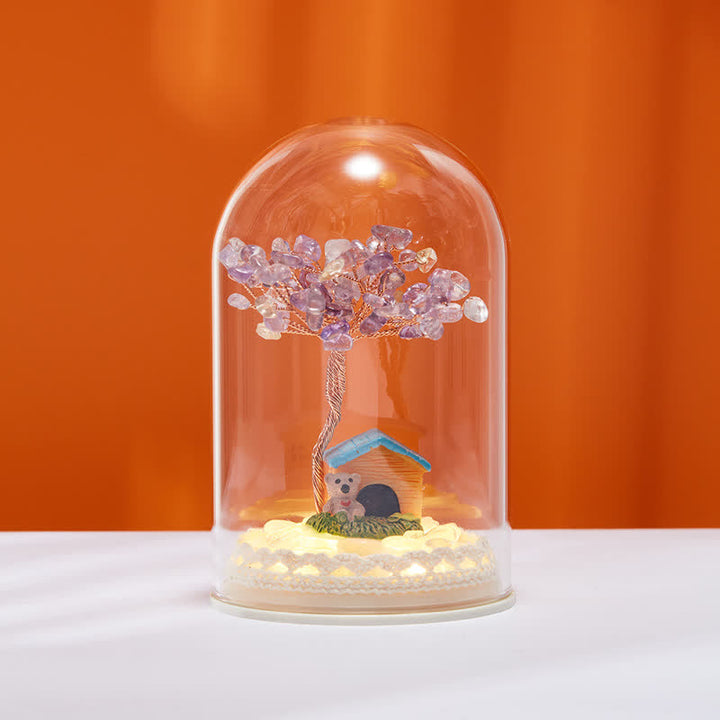 Décoration d'arbre Feng Shui avec couvercle en verre cristal naturel Olivenorma 