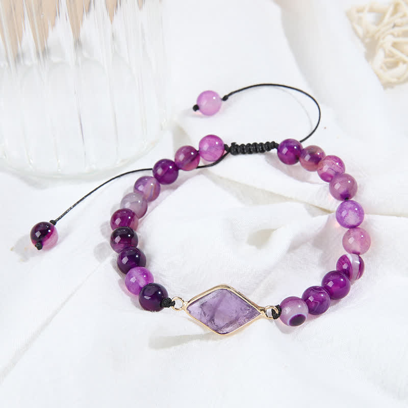 Bracelet de perles avec pendentif en forme de losange en améthyste Olivenorma