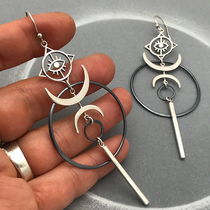 Boucles d'oreilles longues Olivenorma géométriques rondes en forme de croissant de lune et de sorcière maléfique