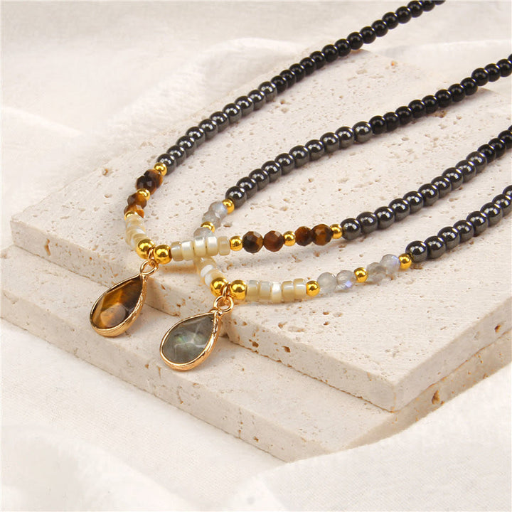 Collier pendentif en pierre précieuse en verre à facettes en obsidienne naturelle Olivenorma