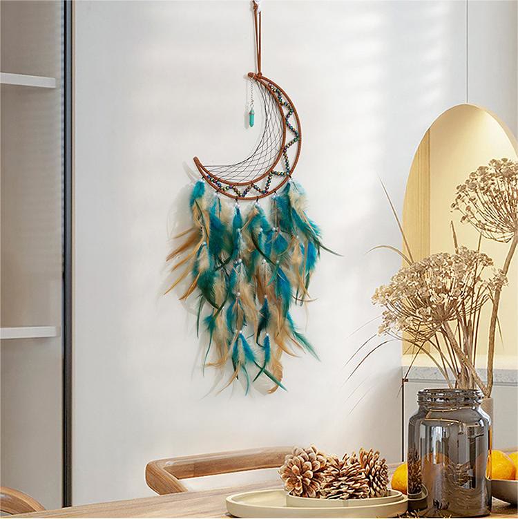 Pendentif turquoise Olivenorma en perles d'hématite et plumes de lune attrape-rêves 