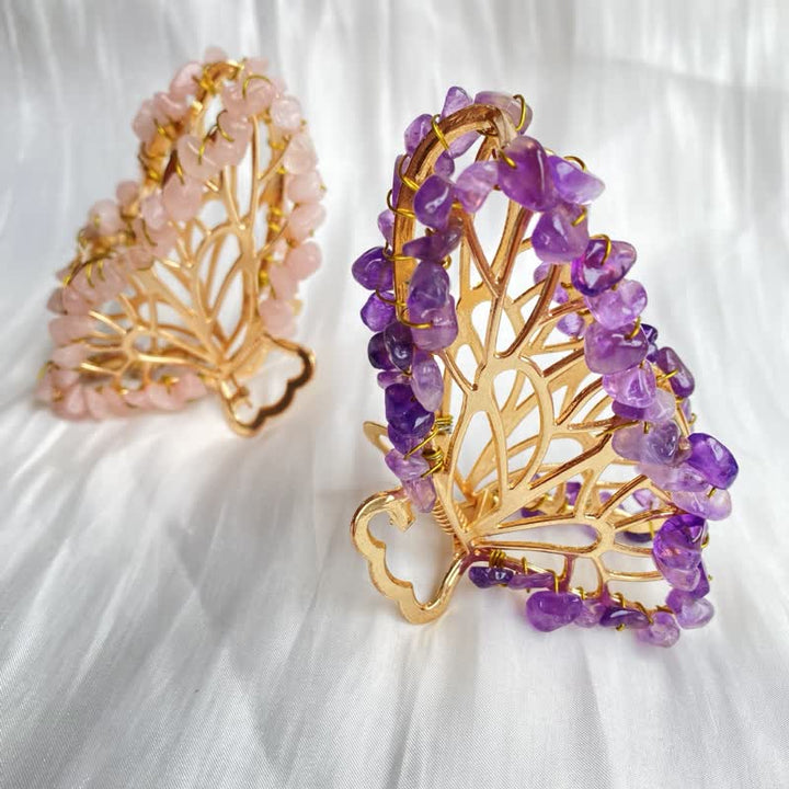 Épingle à cheveux en forme de papillon en améthyste ou quartz rose