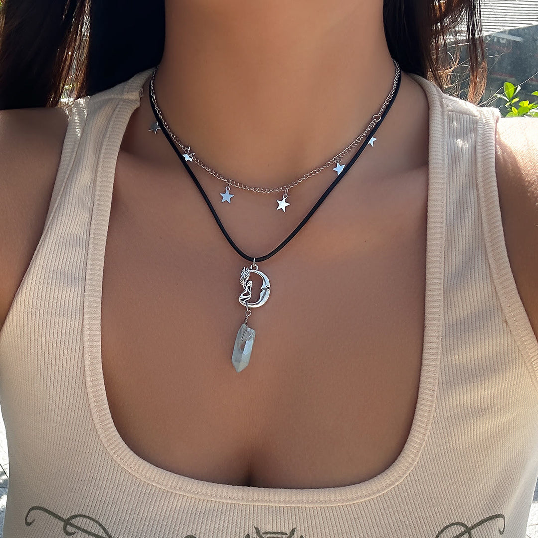 Ensemble de colliers avec pendentif en pierre naturelle Arbre de vie et mauvais œil Olivenorma 
