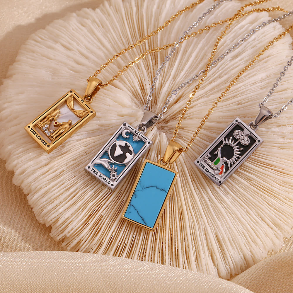 Collier de cartes de tarot en acier inoxydable plaqué or 18 carats Olivenorma 