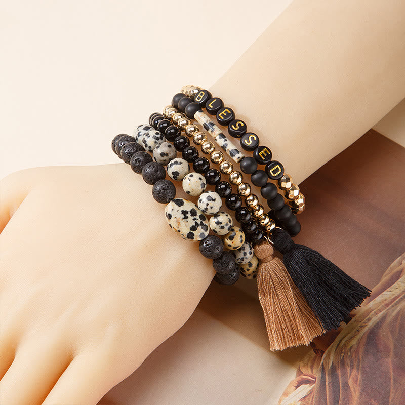 Olivenorma Lot de 6 bracelets en cristal naturel gravés