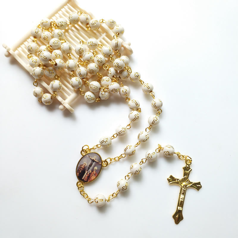 Collier chapelet en perles de croix en acrylique bronze Olivenorma 