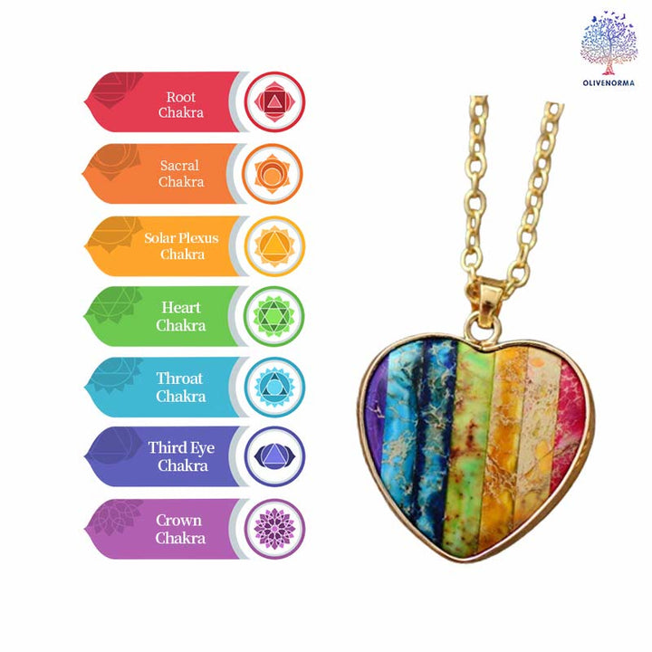 Collier pendentif coeur 7 chakras Olivenorma