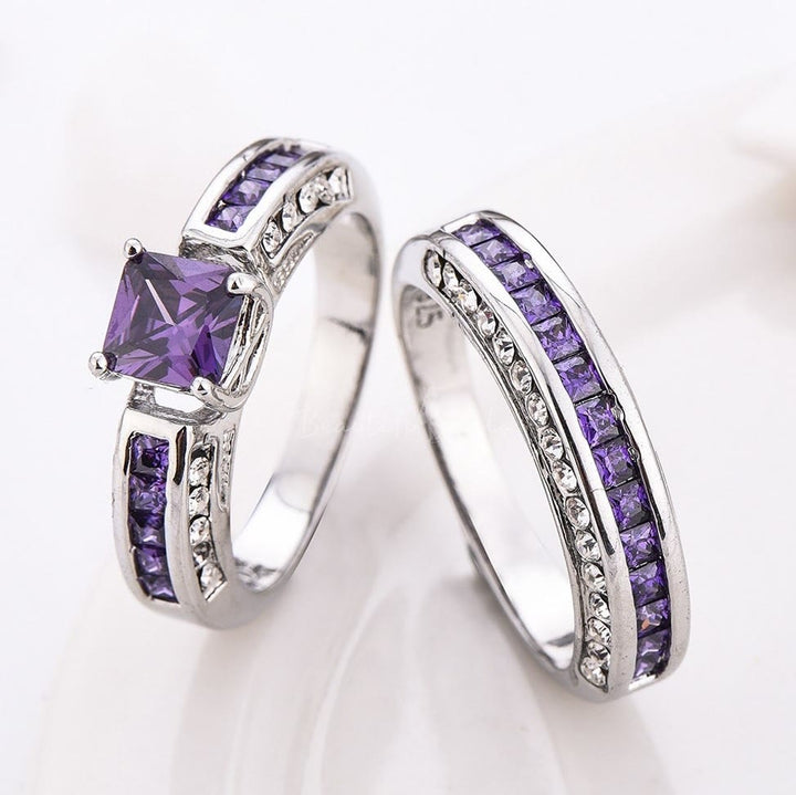 Ensemble de bagues Olivenorma en zircon blanc et améthyste, paire de bagues