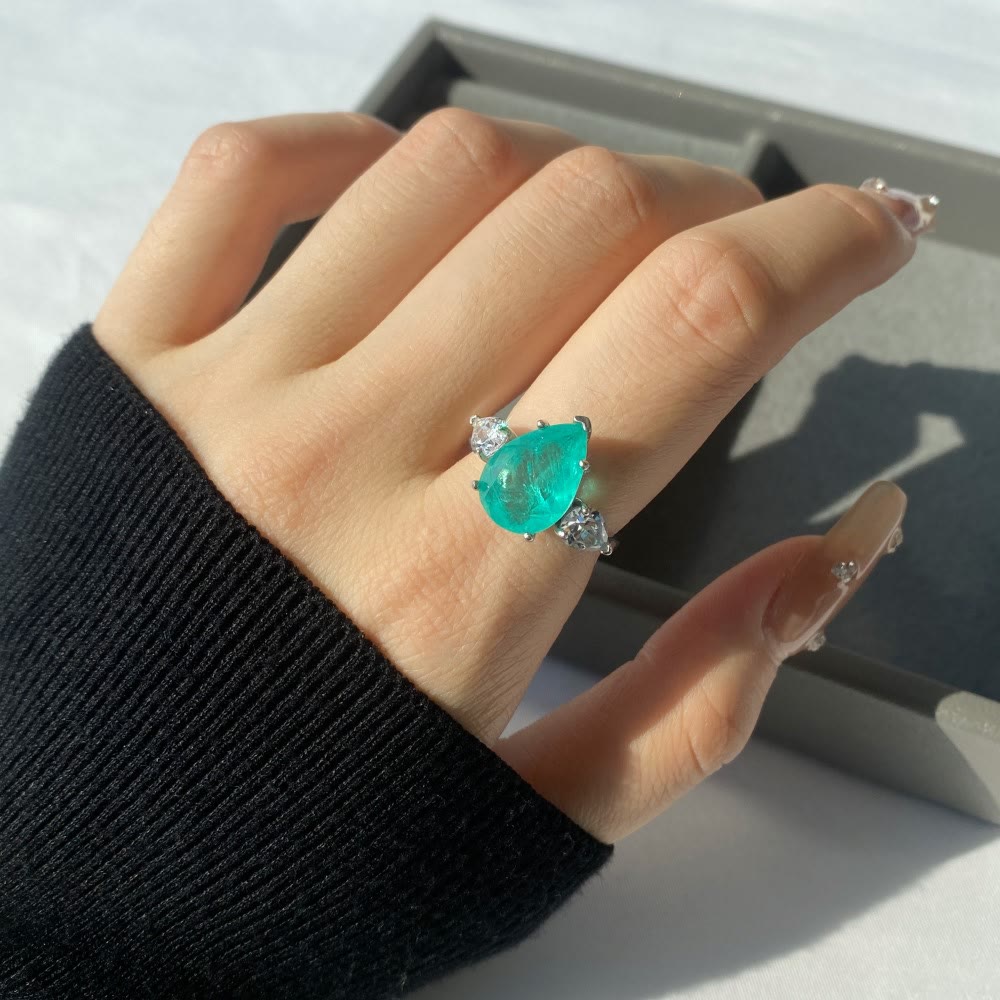 Bague exquise en zircon blanc et tourmaline Paraiba Olivenorma
