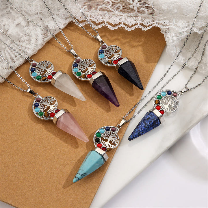 Collier avec pendentif arbre de vie en cristal hexagonal Olivenorma