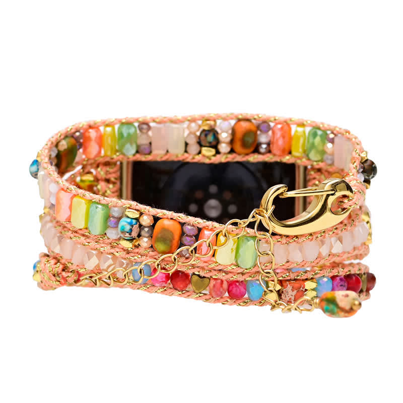 Bracelet enveloppant pour Apple Watch avec cristaux roses naturels et pierres précieuses colorées Olivenorma