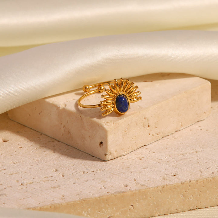Bague en acier inoxydable plaqué or 18 carats avec lapis-lazuli Olivenorma