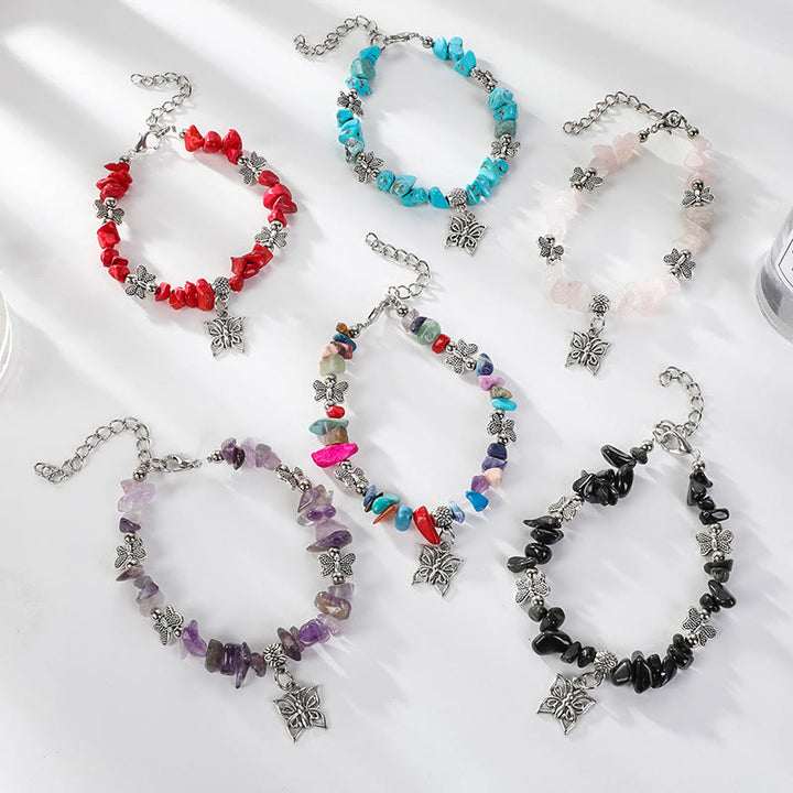 Bracelet à breloques papillon en cristal coloré Olivenorma